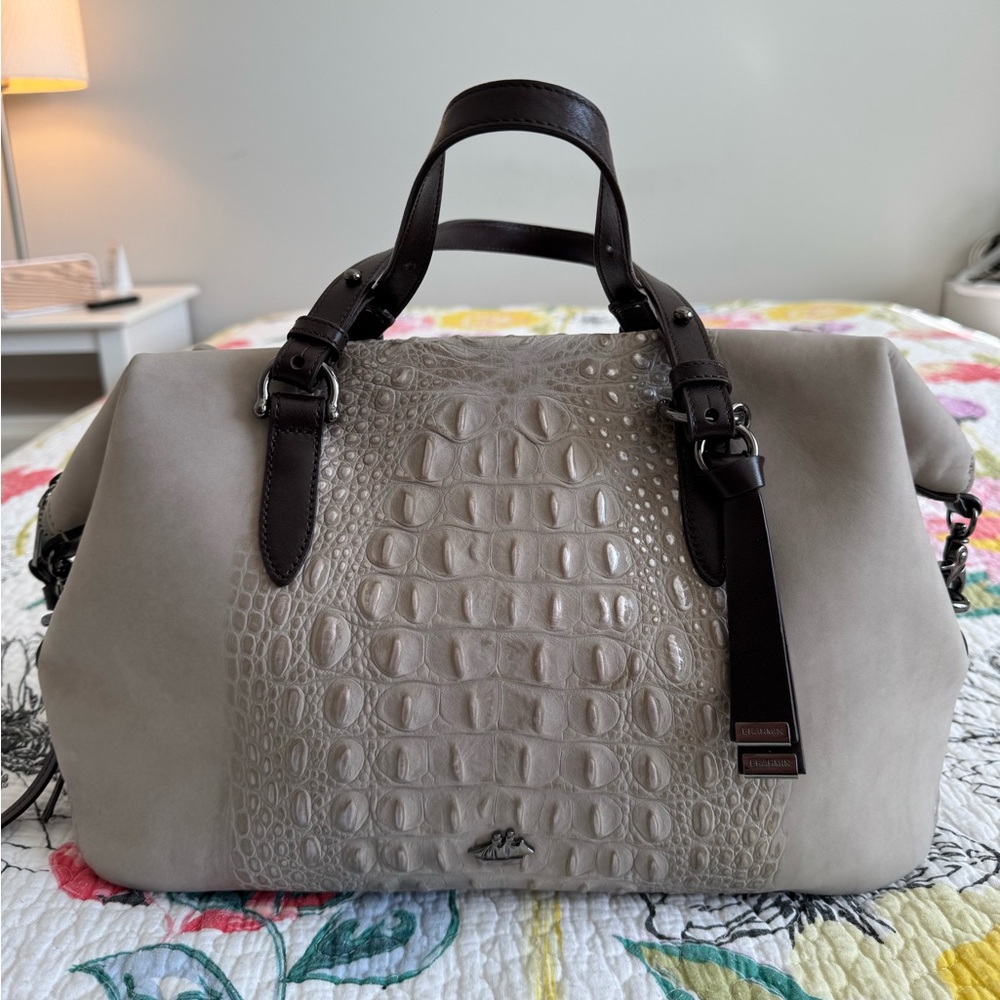 Brahmin Delaney Convertible Leather Satchel - Wilmington Smoke Gray - RARE - EUC
